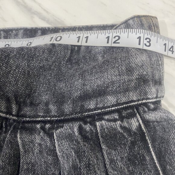 IRO Women's Mini Skirt Sz 36 (4) Pleated Black Gray Wash Denim Zip Fly Pockets - Picture 4 of 8
